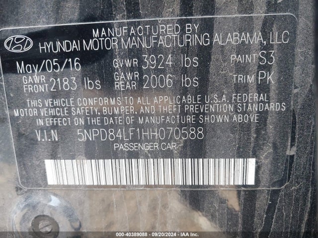 Hyundai ELANTRA SE 2017 5NPD84LF1HH070588 Image 9