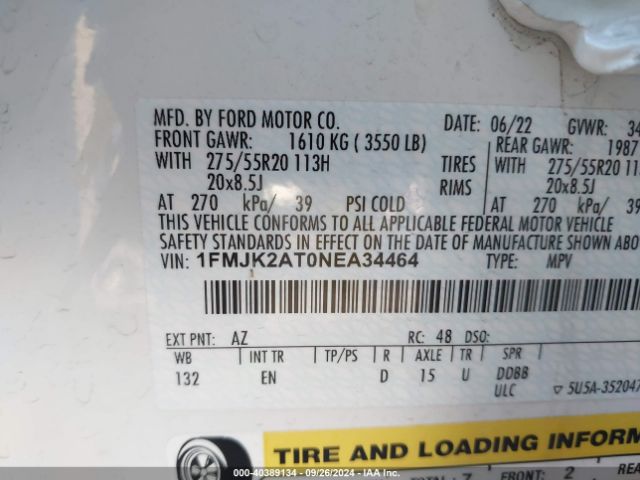 1FMJK2AT0NEA34464 Ford Expedition Limited Max