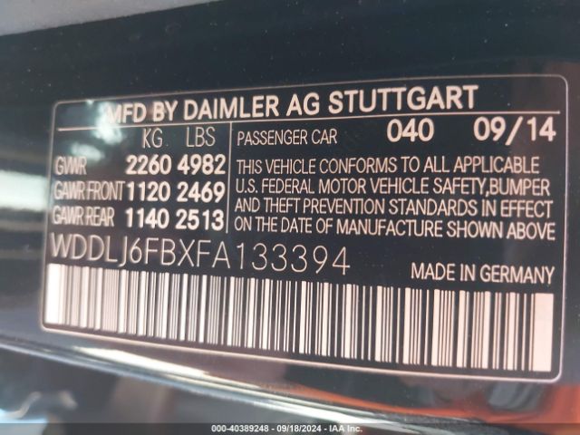WDDLJ6FBXFA133394 Mercedes-Benz Cls 400