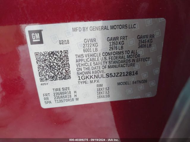 1GKKNULS5JZ212814 GMC Acadia Slt-1