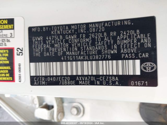 4T1G11AK3LU382776 Toyota Camry Se Nightshade Edition
