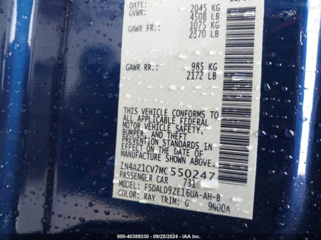 1N4AZ1CV7MC550247 Nissan Leaf Sv 40 Kwh