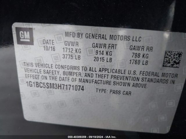 1G1BC5SM3H7171074 Chevrolet Cruze Ls Auto