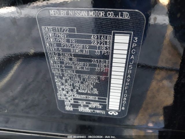 3PCAJ5BA9PF108018 Infiniti Qx50 Luxe