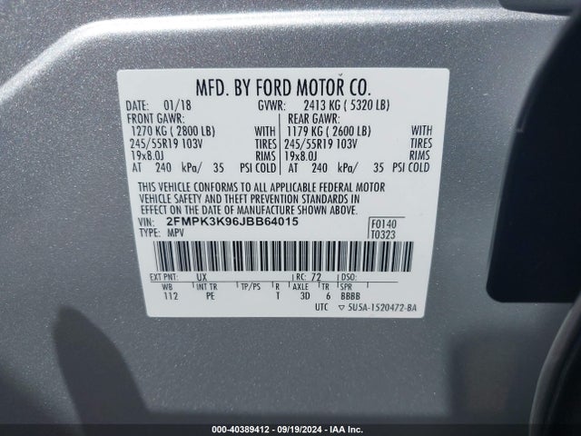 Ford Edge Titanium 2018 2FMPK3K96JBB64015 Image 9