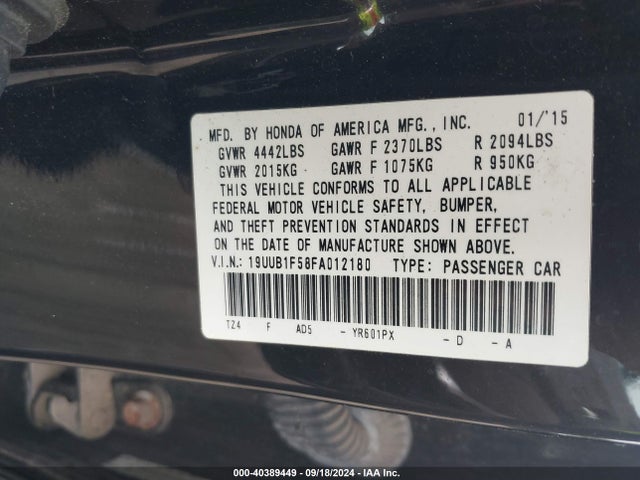 19UUB1F58FA012180 Acura TLX TECH