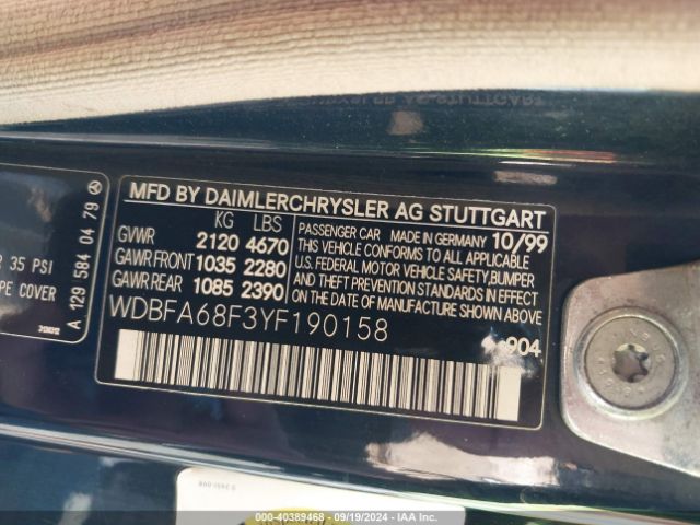 2000 MERCEDES-BENZ SL 500 WDBFA68F3YF190158 Photo 8