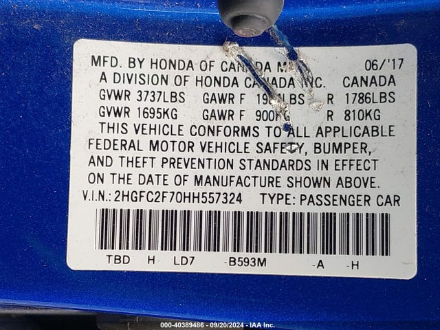 Honda CIVIC EX 2017 2HGFC2F70HH557324 Image 9