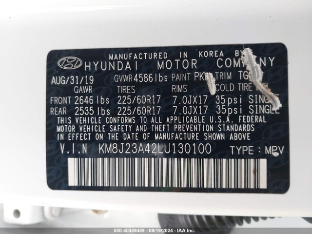 Hyundai TUCSON SE 2020 KM8J23A42LU130100 Image 9