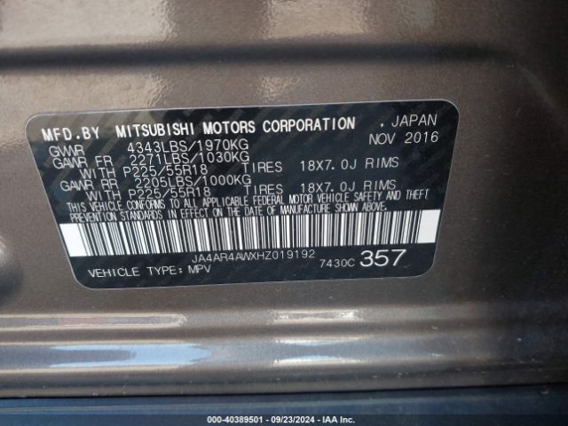 JA4AR4AWXHZ019192 Mitsubishi Outlander Sport 2.4 Sel