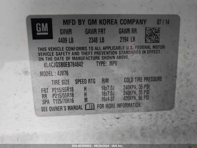 KL4CJGSB0EB784042 Buick Encore Leather