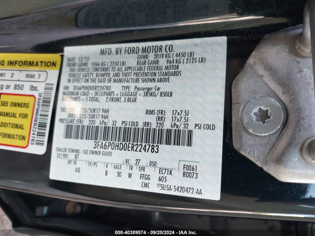 Ford FUSION SE 2014 3FA6P0HD0ER224783 Image 9