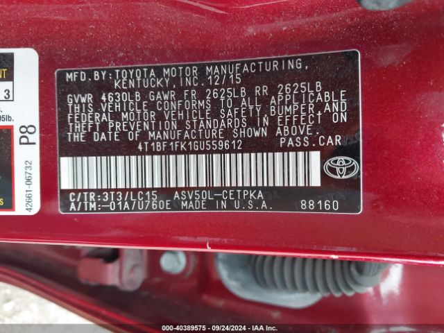 4T1BF1FK1GU559612 Toyota CAMRY XSE