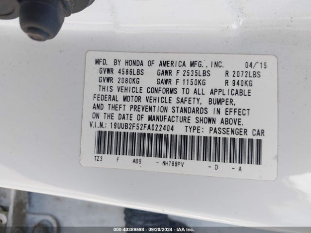 19UUB2F52FA022404 Acura Tlx V6 Tech