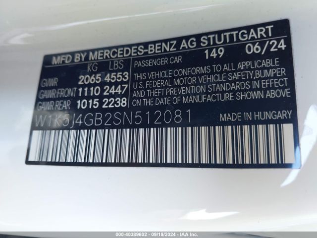 W1K5J4GB2SN512081 Mercedes-Benz Cla 250 Coupe