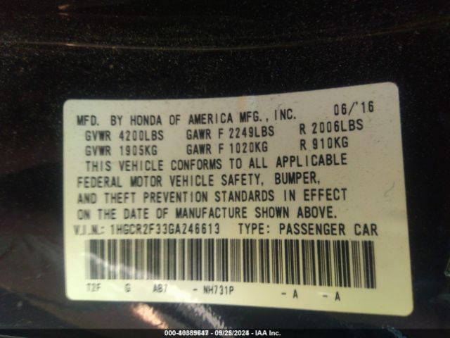 1HGCR2F33GA246613 Honda ACCORD LX