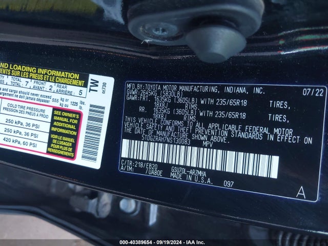 Toyota Highlander Xle 2022 5TDGZRAH7NS130083 Image 9
