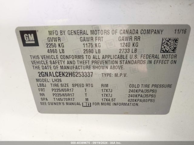 2GNALCEK2H6253337 Chevrolet EQUINOX LT