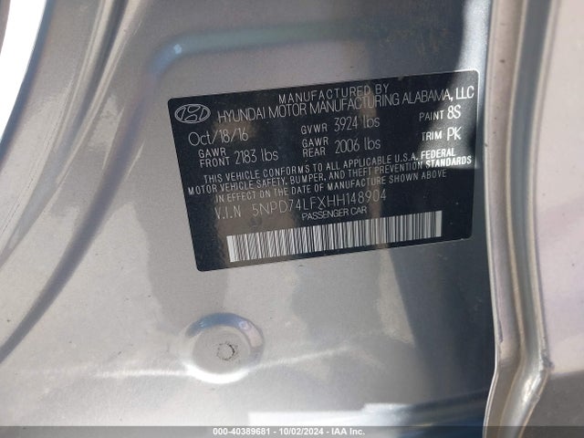 Hyundai ELANTRA SE 2017 5NPD74LFXHH148904 Image 9