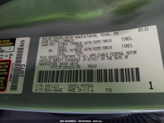 5TFEY5F10MX281158 Toyota Tundra Sr5