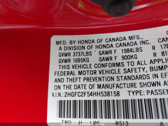 Honda Civic Lx 2017 2HGFC2F54HH538158 Image 9