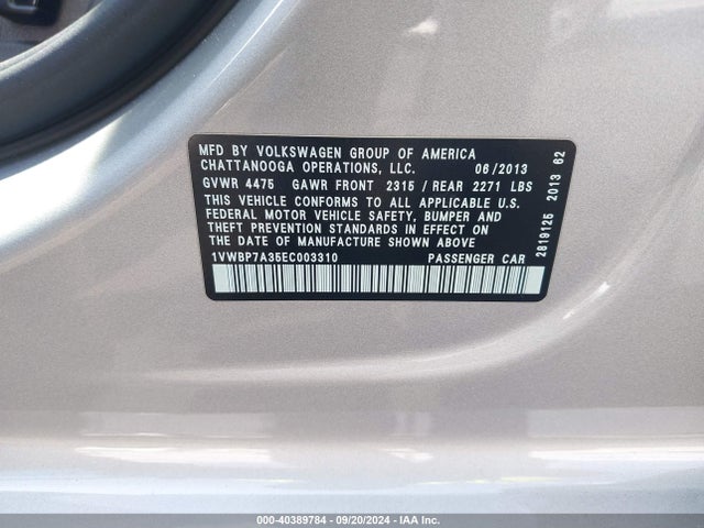 1VWBP7A35EC003310 Volkswagen Passat 2.5l Se