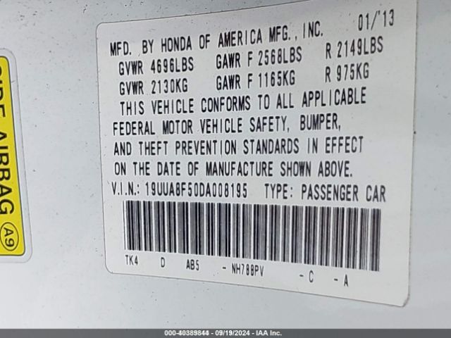 2013 ACURA TL 19UUA8F50DA008195 Photo 8