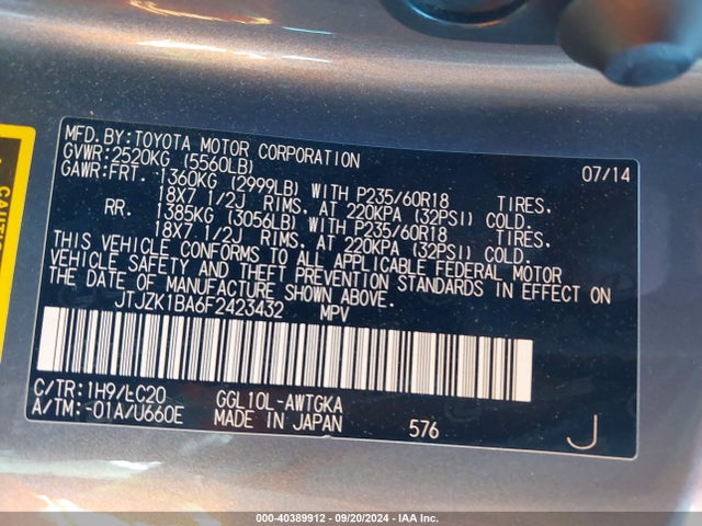 JTJZK1BA6F2423432 Lexus RX 350