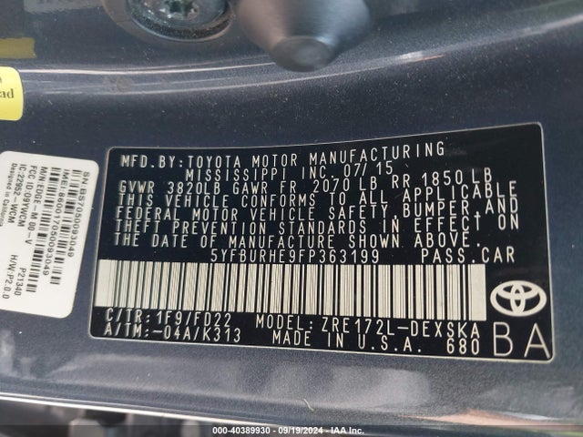 Toyota Corolla S Plus 2015 5YFBURHE9FP363199 Image 9