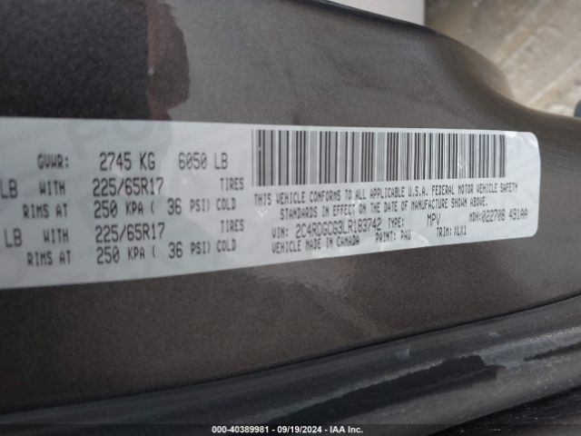 2C4RDGCG3LR183742 Dodge Grand Caravan Sxt