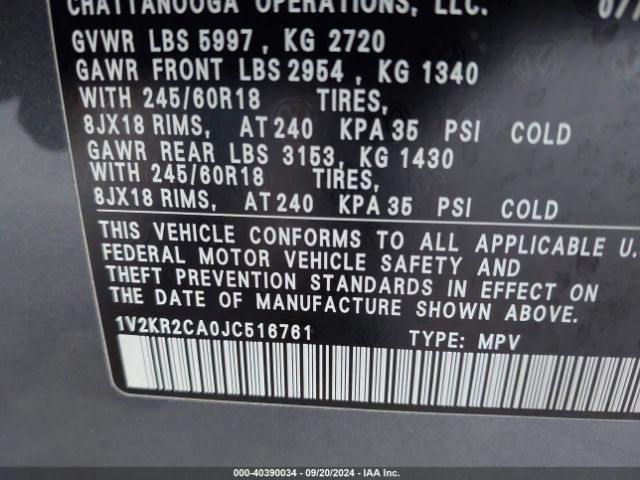 1V2KR2CA0JC516761 Volkswagen Atlas 3.6l V6 Se