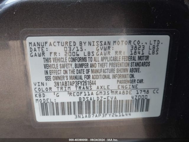 3N1AB7AP3FY261644 Nissan SENTRA SV