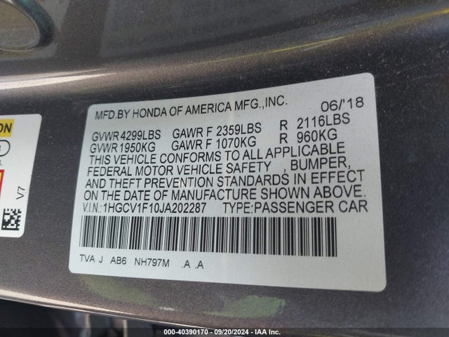 Honda ACCORD LX 2018 1HGCV1F10JA202287 Image 9