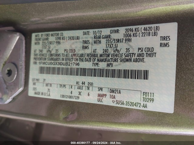 Aukcja sprzedaży 2013 Ford Escape Se, vin: 1FMCU0GX3DUB21796, numer aukcji: 40390177