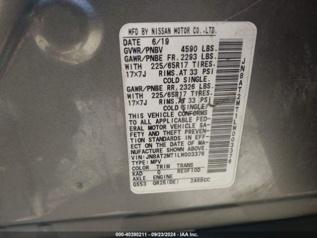 JN8AT2MT1LW003376 Nissan Rogue S Fwd