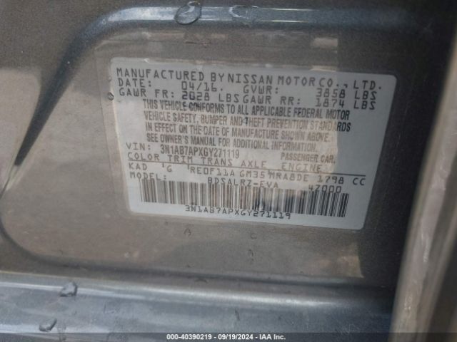 3N1AB7APXGY271119 Nissan Sentra Fe+ S/s/sl/sr/sv