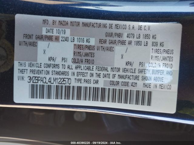 3MZBPACL4LM122570 Mazda Mazda3 Select Package