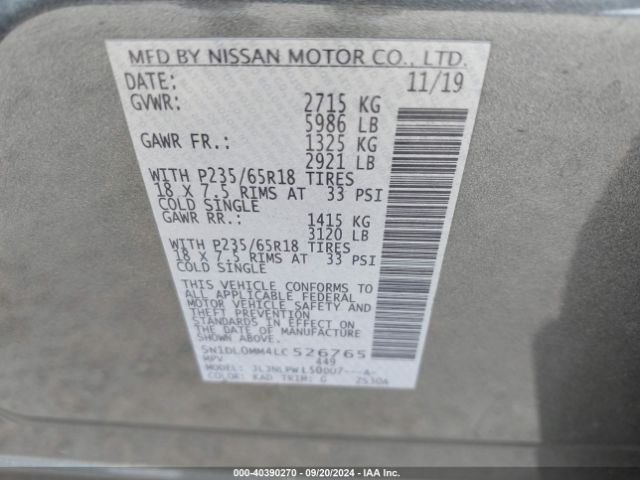 5N1DL0MM4LC526765 Infiniti Qx60 Pure Awd
