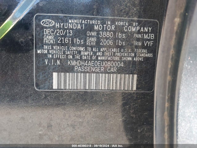 Hyundai ELANTRA SE 2014 KMHDH4AE0EU080004 Image 9