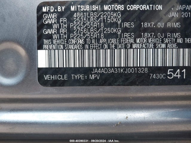 2019 MITSUBISHI OUTLANDER JA4AD3A31KJ001328 Photo 8