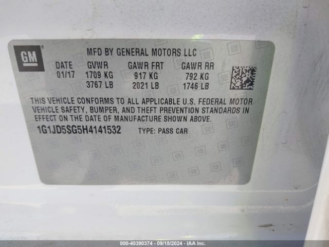 1G1JD5SG5H4141532 Chevrolet Sonic Lt Auto