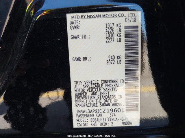Nissan Altima 2.5 Sr 2018 1N4AL3AP3JC219601 Image 9