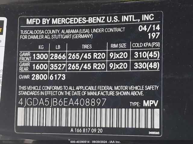 4JGDA5JB6EA408897 Mercedes-Benz ML 350