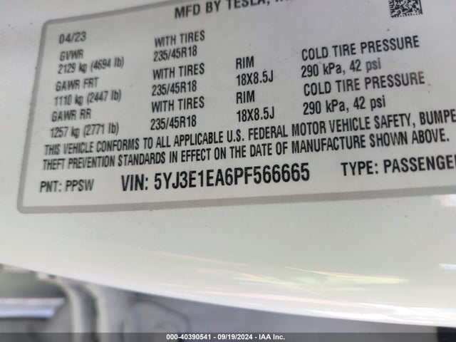 2023 TESLA MODEL 3 5YJ3E1EA6PF566665 Photo 8