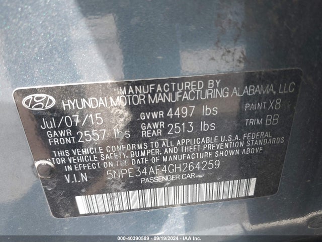 Hyundai Sonata Sport 2016 5NPE34AF4GH264259 Image 9