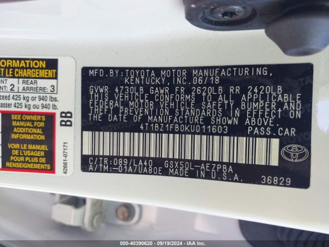 4T1BZ1FB0KU011603 Toyota AVALON LIMITED