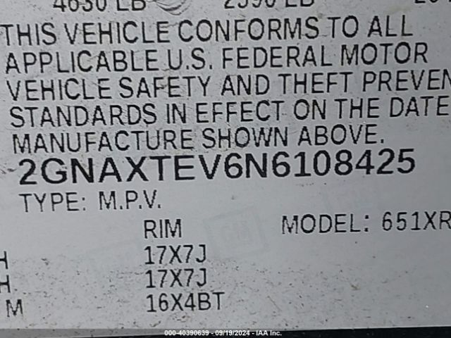 2GNAXTEV6N6108425 Chevrolet Equinox Awd 2fl