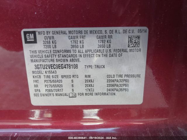 3GTU2VEC9EG478108 GMC Sierra 1500 Slt