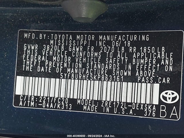 Toyota COROLLA SE 2019 5YFBURHE5KP863161 Image 9