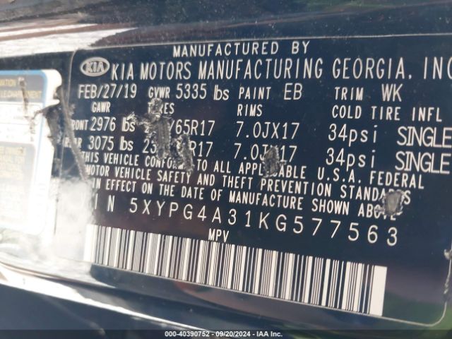 5XYPG4A31KG577563 KIA Sorento 2.4l L